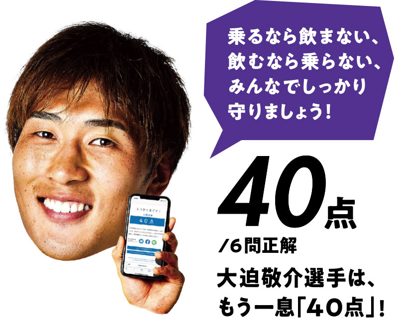 40点/6問正解 大迫敬介選手は、もう一息「40点」!